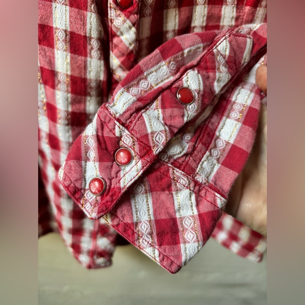 Panhandle Slim Woman’s XL Red Plaid Vintage Western Snap Button Up Shirt - Picture 3 of 6